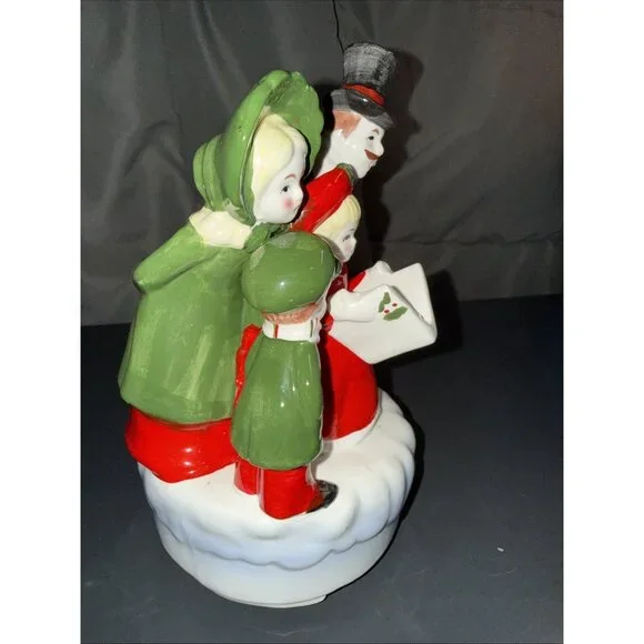 Christmas Carolers Music Box Vintage Ceramic Silent Night Rotates Works 8”Lx5”W - Picture 9 of 16